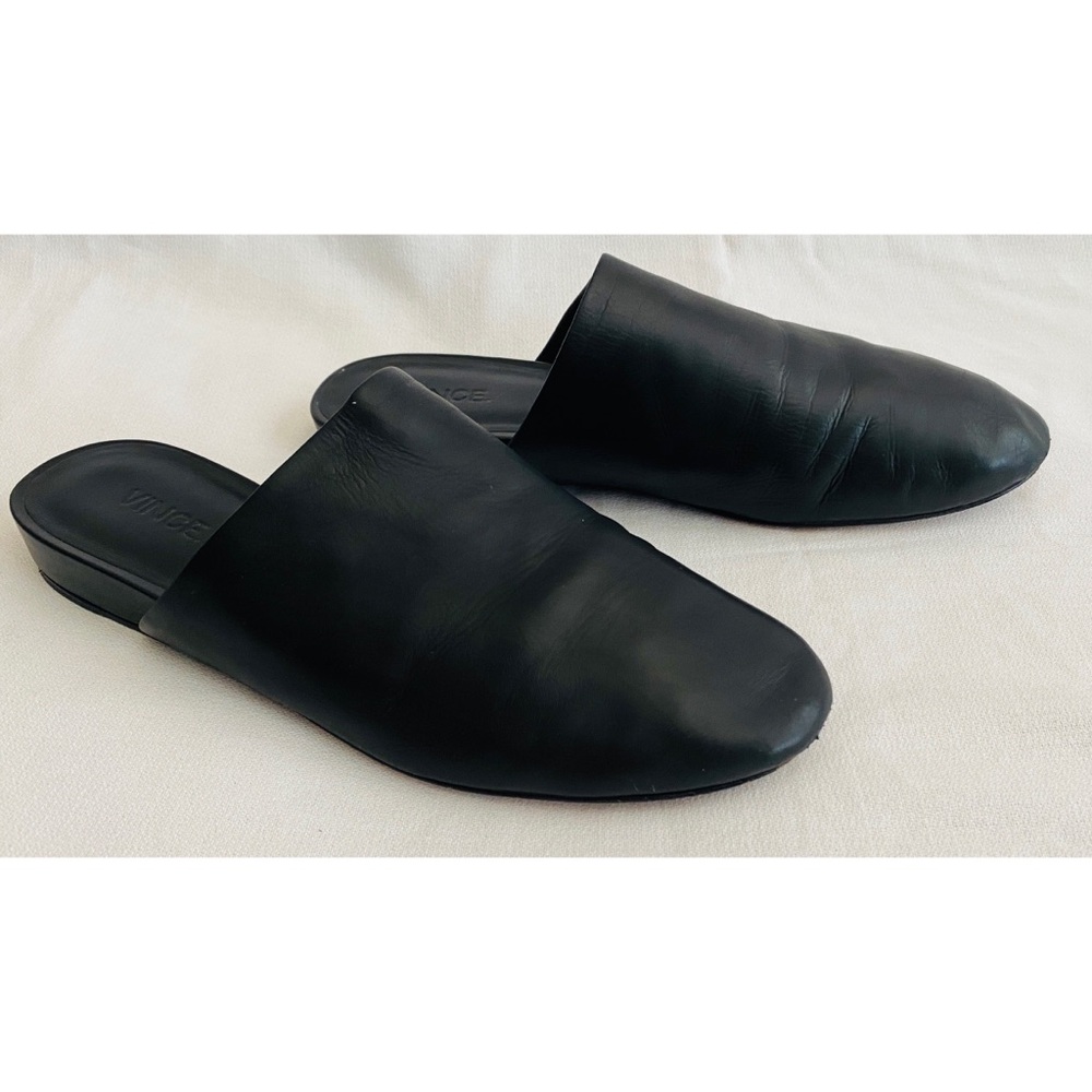 Vince Black Leather Slide Sandals